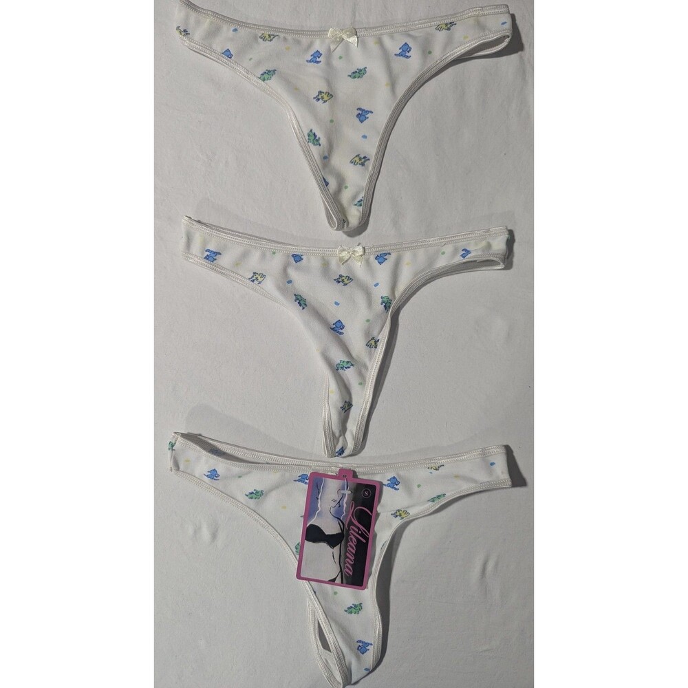 Lileana Women's Size S Thong Panties Set of 3 White Dinosaur Print New